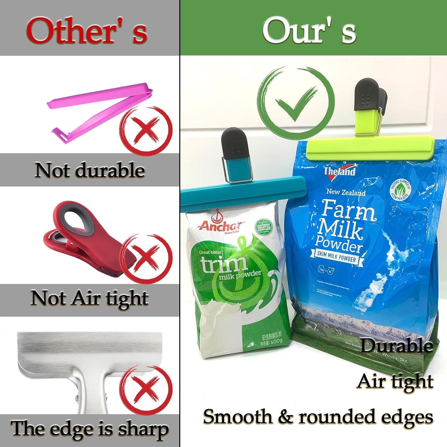 11 Pack Chip Clips Food Bag Clips for Food Packages Chips Storage Bags Heavy Duty Snack Kitchen Potato (3 Large, 6 Small & 2 Round, Bright Style)