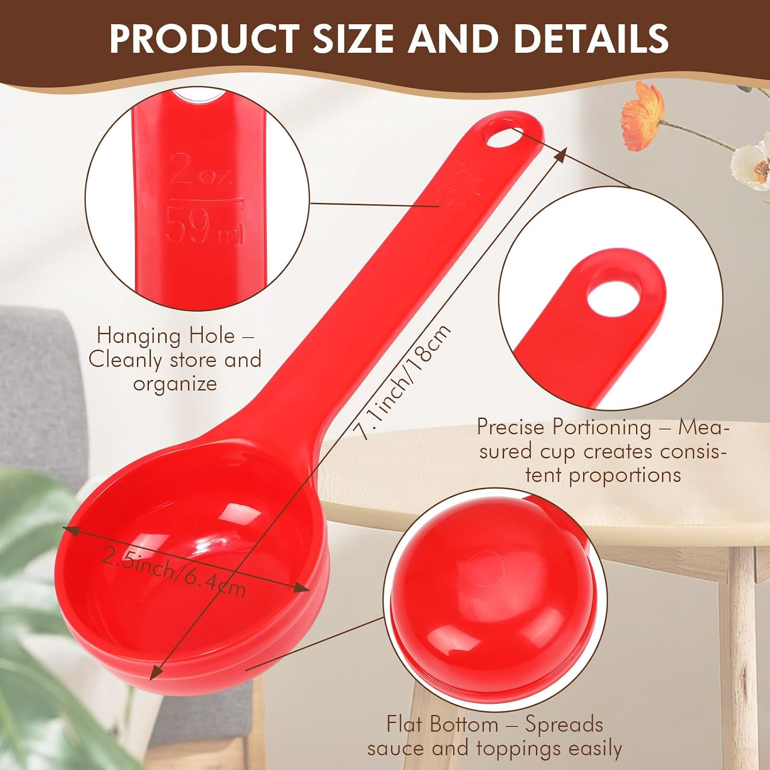 10 Pcs 2 oz Foodservice Products Measure Spoon with Short Handle Measuring Scoop Miser Food Grade Solid Portion Control Spoon for Oatmeal Creatine Coffee Grains Spices Powders(Red)