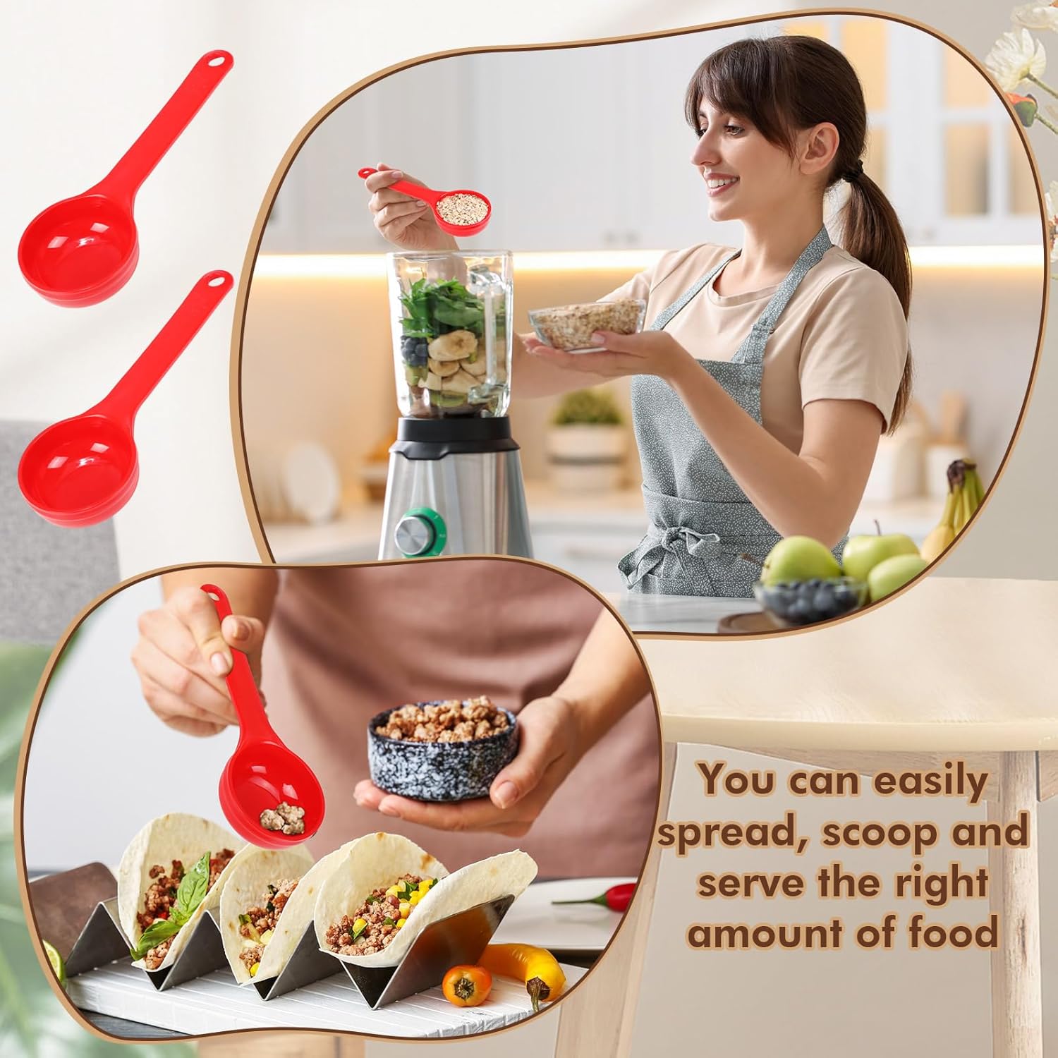 10 Pcs 2 oz Foodservice Products Measure Spoon with Short Handle Measuring Scoop Miser Food Grade Solid Portion Control Spoon for Oatmeal Creatine Coffee Grains Spices Powders(Red)