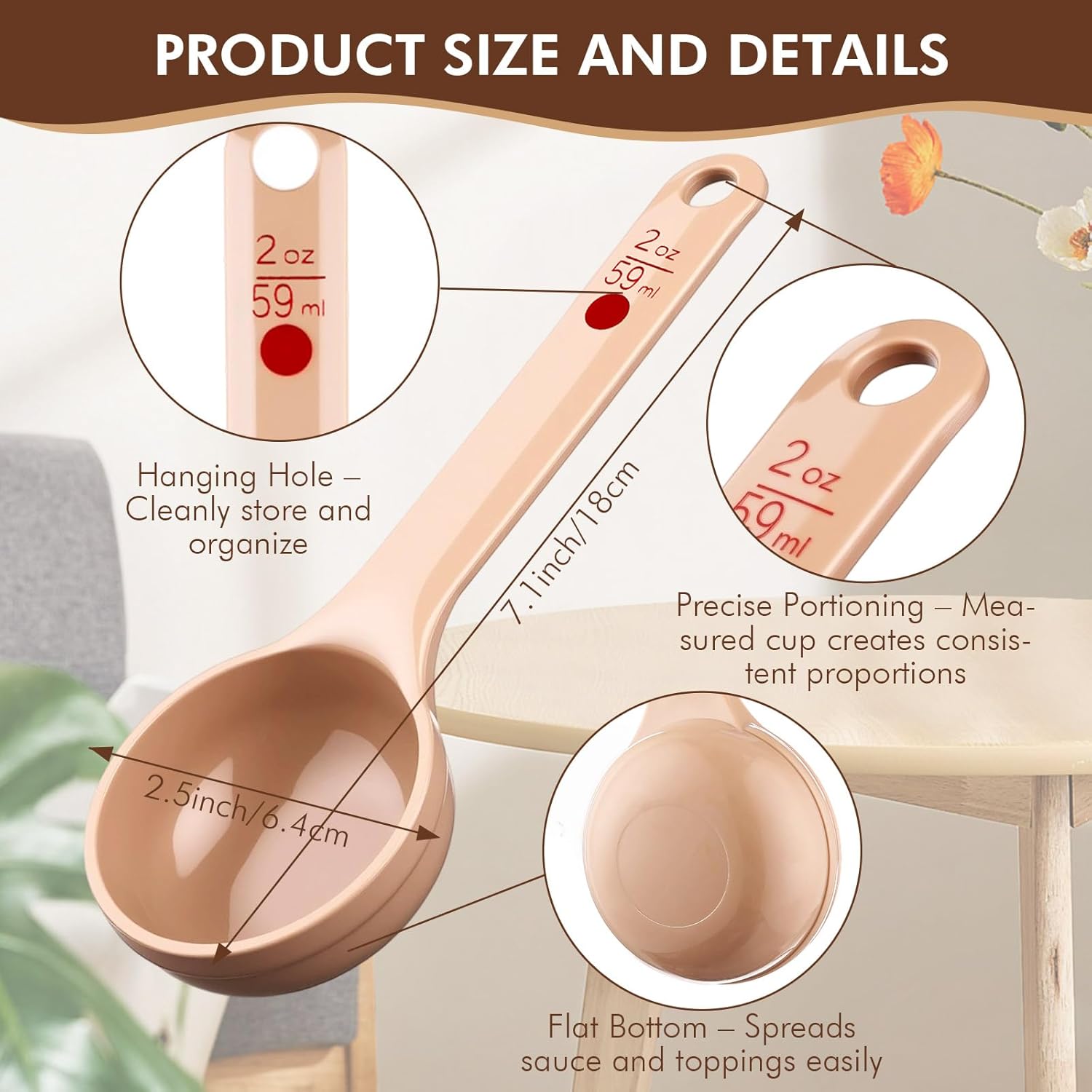 10 Pcs 2 oz Foodservice Products Measure Spoon with Short Handle Measuring Scoop Miser Food Grade Solid Portion Control Spoon for Oatmeal Creatine Coffee Grains Spices Powders(Red)
