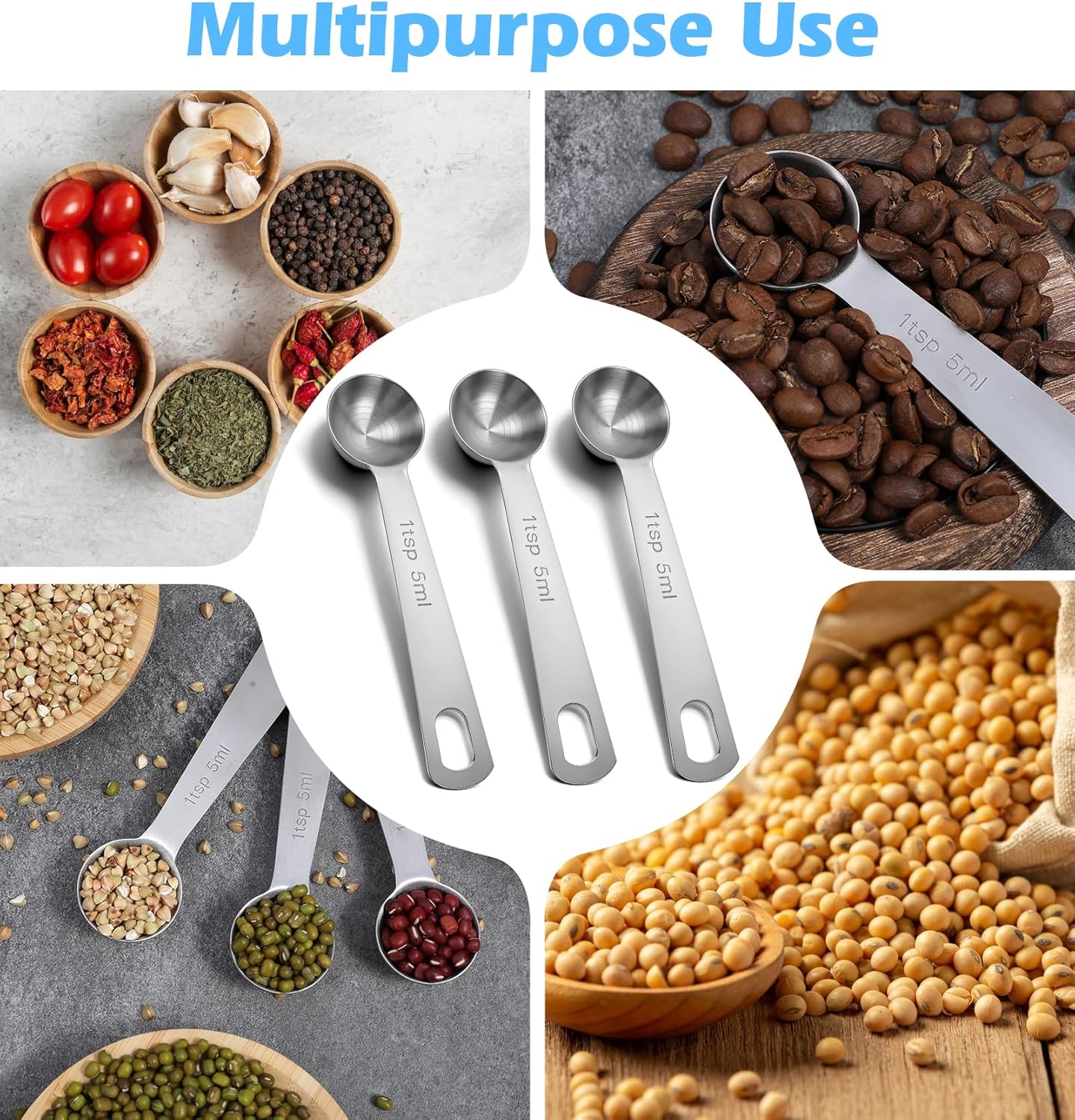 1 Teaspoon Measuring Spoons, 3Pcs Stainless Steel Kitchen Tools for Precise Cooking, Baking and Spices Measurement, 5ml