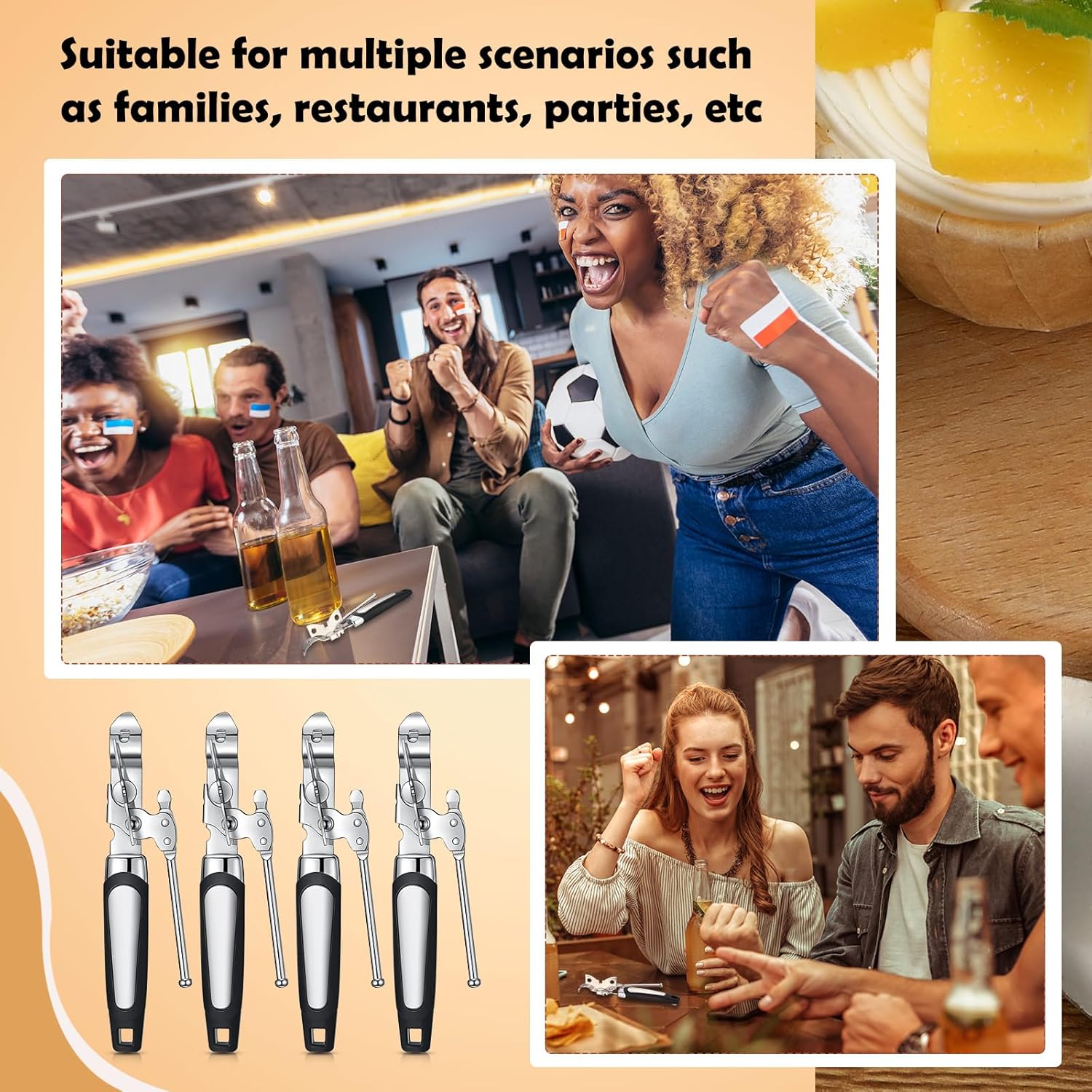 10 Pcs Can Opener Manual Bulk Smooth Edge with Sharp Blade and Soft Non Slip Grip Handle Heavy Duty Handheld Safety Can Opener for Kitchen Restaurant, Black and Silver