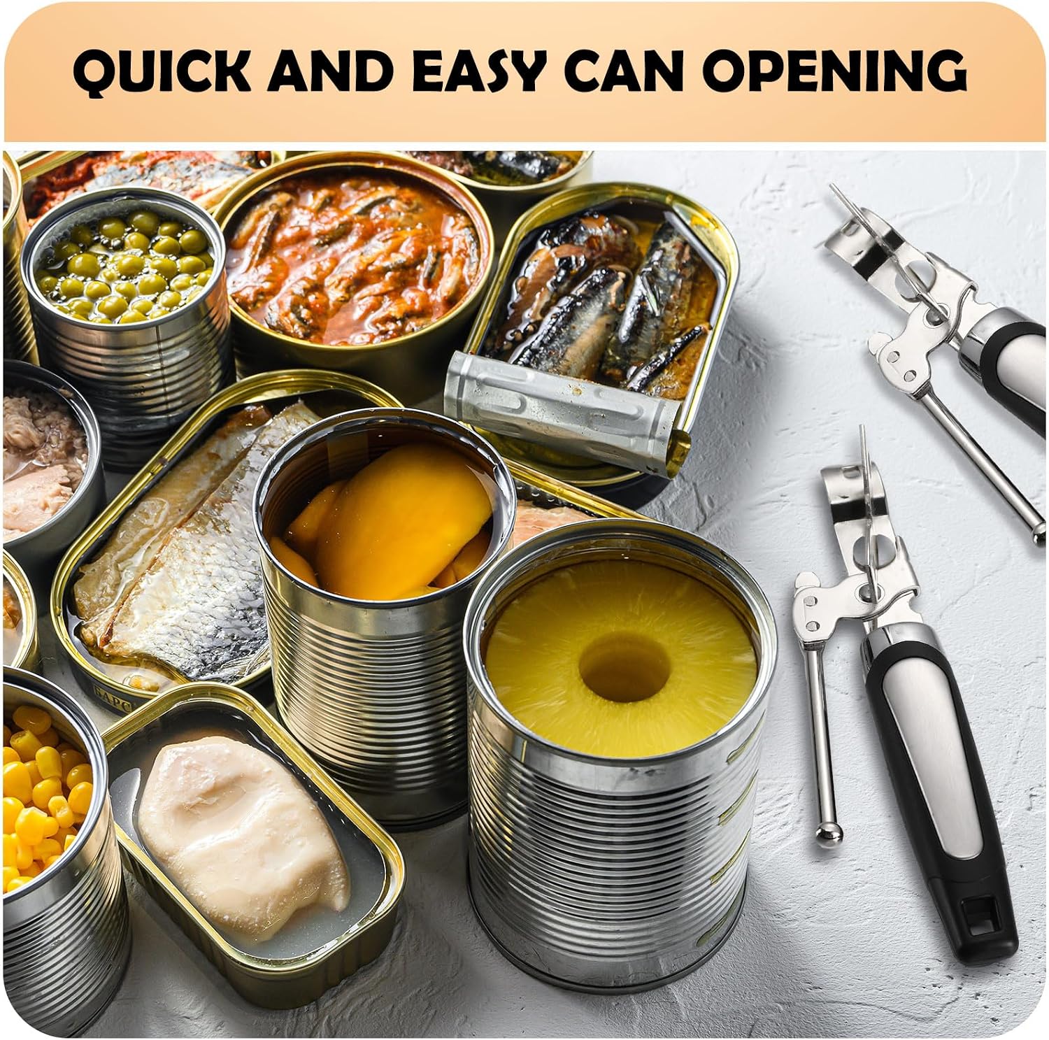10 Pcs Can Opener Manual Bulk Smooth Edge with Sharp Blade and Soft Non Slip Grip Handle Heavy Duty Handheld Safety Can Opener for Kitchen Restaurant, Black and Silver