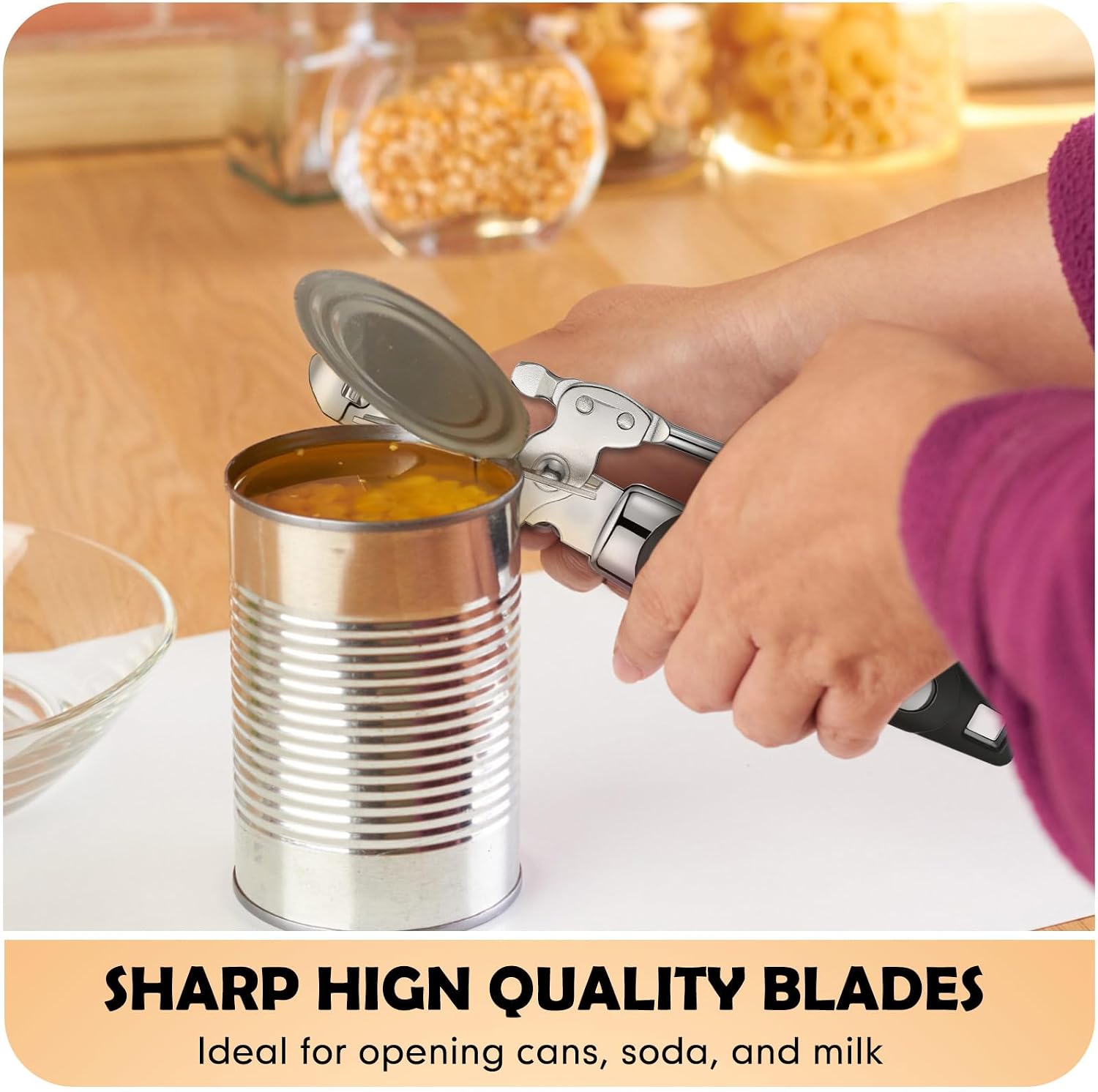 10 Pcs Can Opener Manual Bulk Smooth Edge with Sharp Blade and Soft Non Slip Grip Handle Heavy Duty Handheld Safety Can Opener for Kitchen Restaurant, Black and Silver