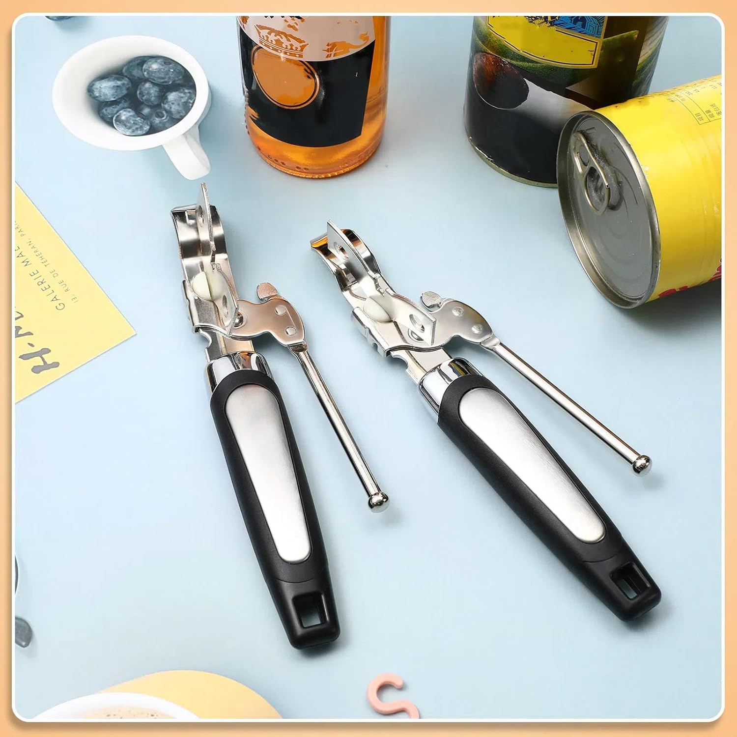 10 Pcs Can Opener Manual Bulk Smooth Edge with Sharp Blade and Soft Non Slip Grip Handle Heavy Duty Handheld Safety Can Opener for Kitchen Restaurant, Black and Silver