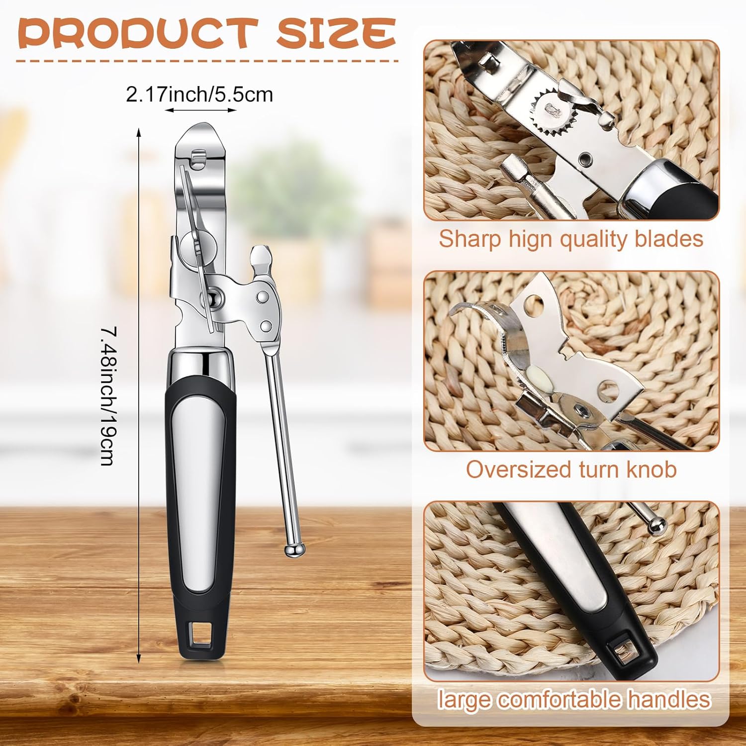 10 Pcs Can Opener Manual Bulk Smooth Edge with Sharp Blade and Soft Non Slip Grip Handle Heavy Duty Handheld Safety Can Opener for Kitchen Restaurant, Black and Silver