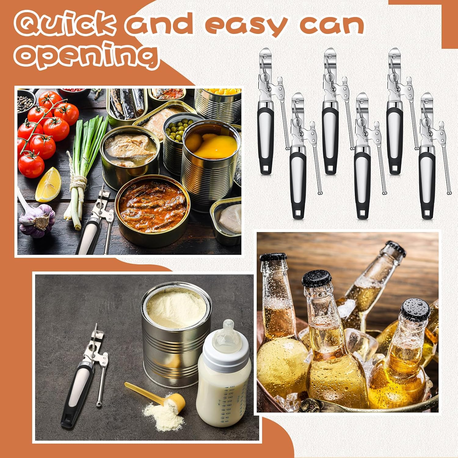 10 Pcs Can Opener Manual Bulk Smooth Edge with Sharp Blade and Soft Non Slip Grip Handle Heavy Duty Handheld Safety Can Opener for Kitchen Restaurant, Black and Silver
