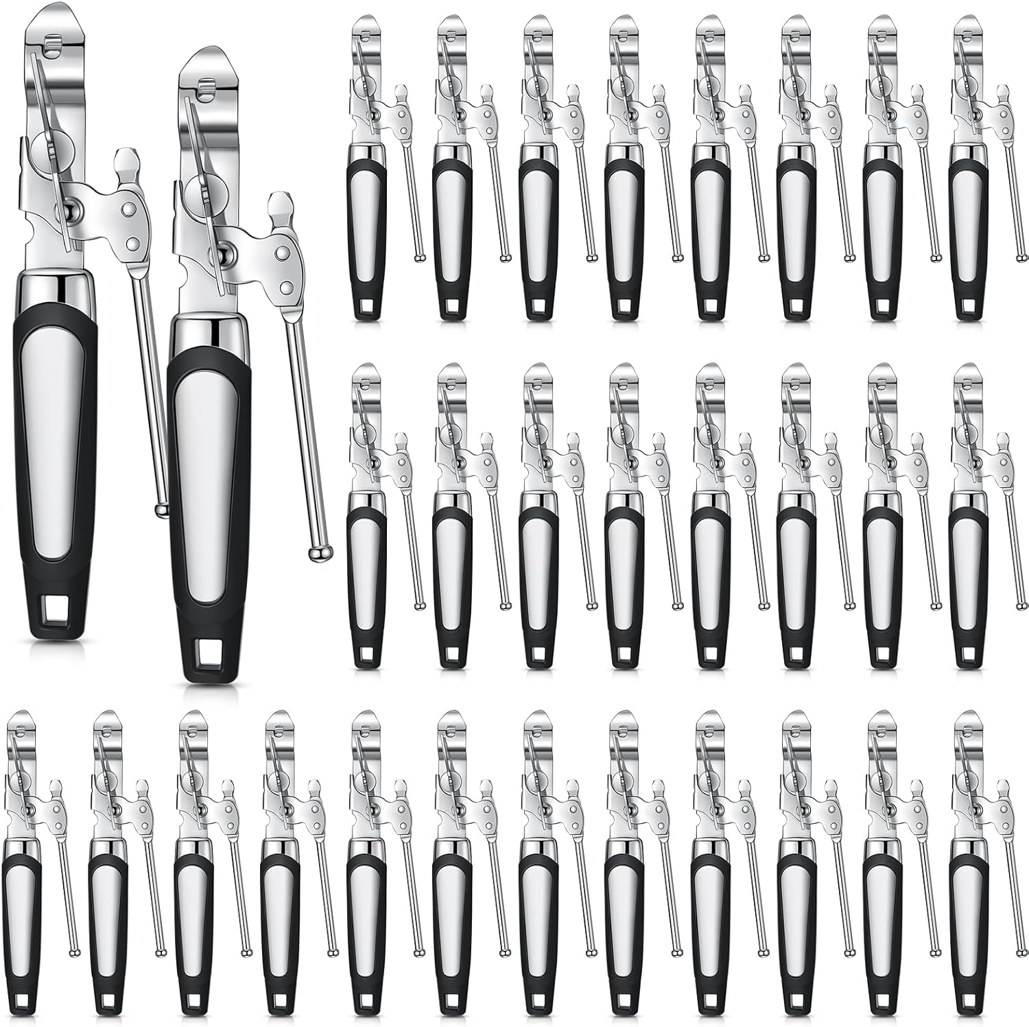 10 Pcs Can Opener Manual Bulk Smooth Edge with Sharp Blade and Soft Non Slip Grip Handle Heavy Duty Handheld Safety Can Opener for Kitchen Restaurant, Black and Silver
