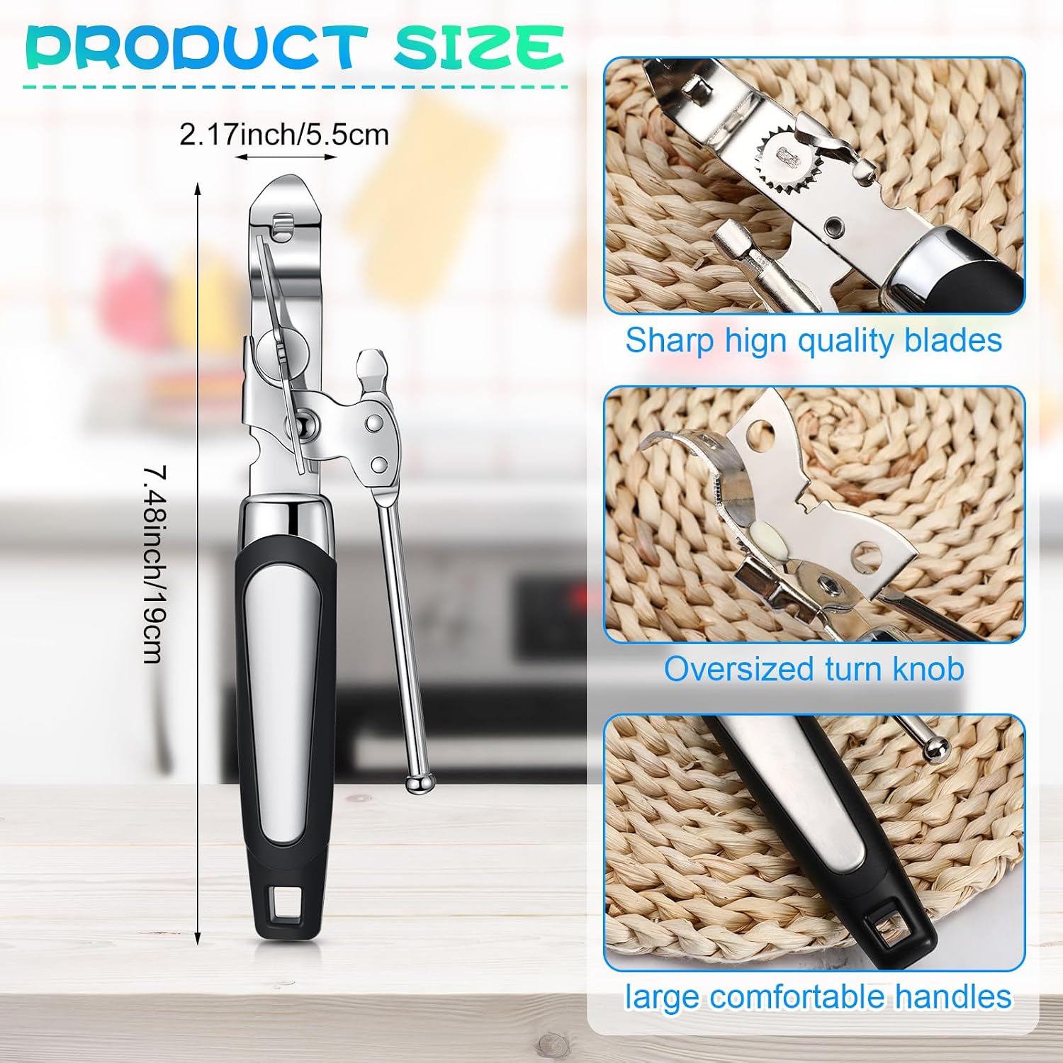 10 Pcs Can Opener Manual Bulk Smooth Edge with Sharp Blade and Soft Non Slip Grip Handle Heavy Duty Handheld Safety Can Opener for Kitchen Restaurant, Black and Silver