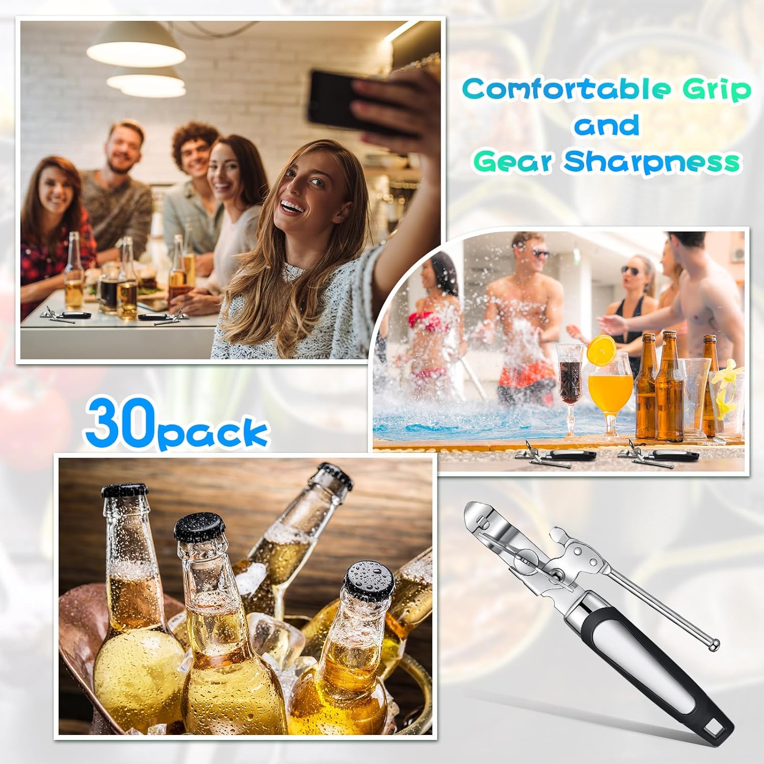 10 Pcs Can Opener Manual Bulk Smooth Edge with Sharp Blade and Soft Non Slip Grip Handle Heavy Duty Handheld Safety Can Opener for Kitchen Restaurant, Black and Silver