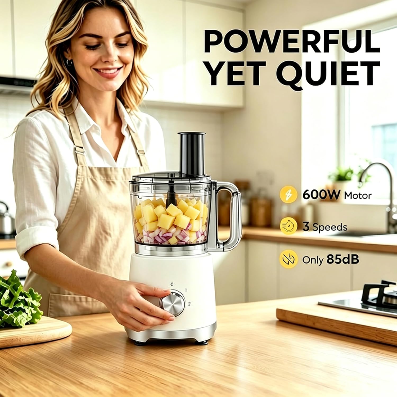 10.5 Cup Food Processor, Multi-Functional Vegetable Choppers Food Grinder with Slicing Shredding Chopping Kneading, Suitable for Smoothie Fruit Dough, 2.6QT, Classic White