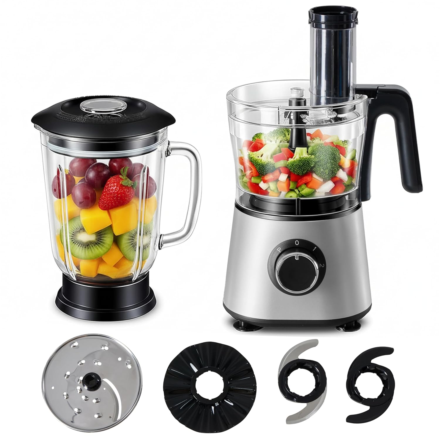 10.5 Cup Food Processor, Multi-Functional Vegetable Choppers Food Grinder with Slicing Shredding Chopping Kneading, Suitable for Smoothie Fruit Dough, 2.6QT, Classic White