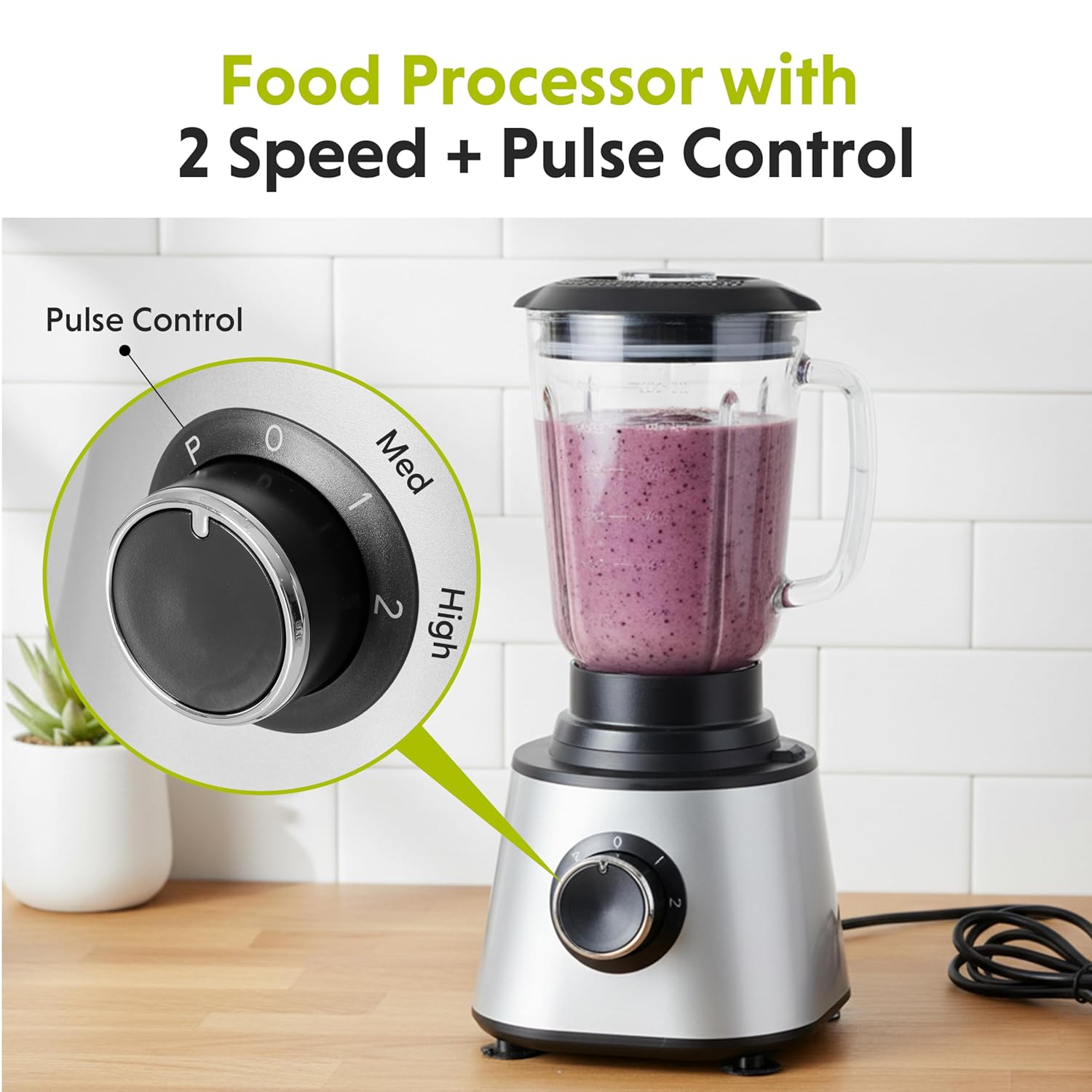 10.5 Cup Food Processor, Multi-Functional Vegetable Choppers Food Grinder with Slicing Shredding Chopping Kneading, Suitable for Smoothie Fruit Dough, 2.6QT, Classic White