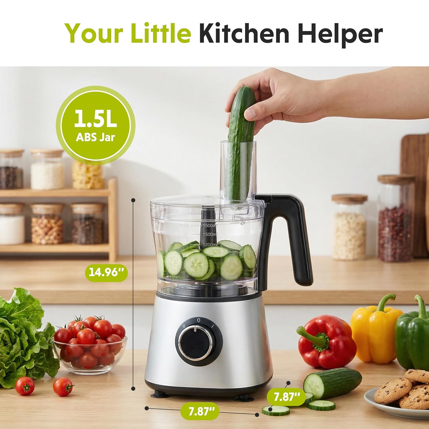 10.5 Cup Food Processor, Multi-Functional Vegetable Choppers Food Grinder with Slicing Shredding Chopping Kneading, Suitable for Smoothie Fruit Dough, 2.6QT, Classic White