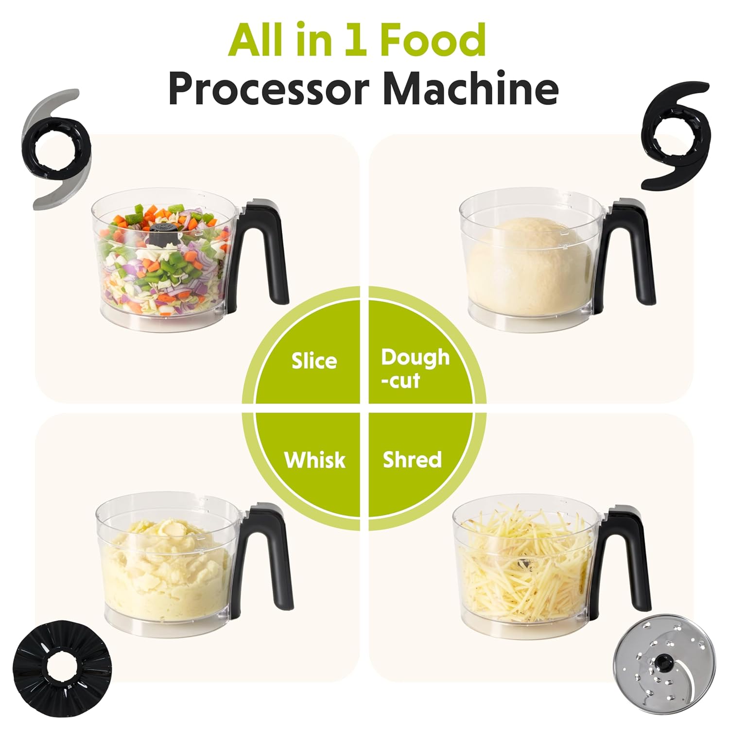10.5 Cup Food Processor, Multi-Functional Vegetable Choppers Food Grinder with Slicing Shredding Chopping Kneading, Suitable for Smoothie Fruit Dough, 2.6QT, Classic White