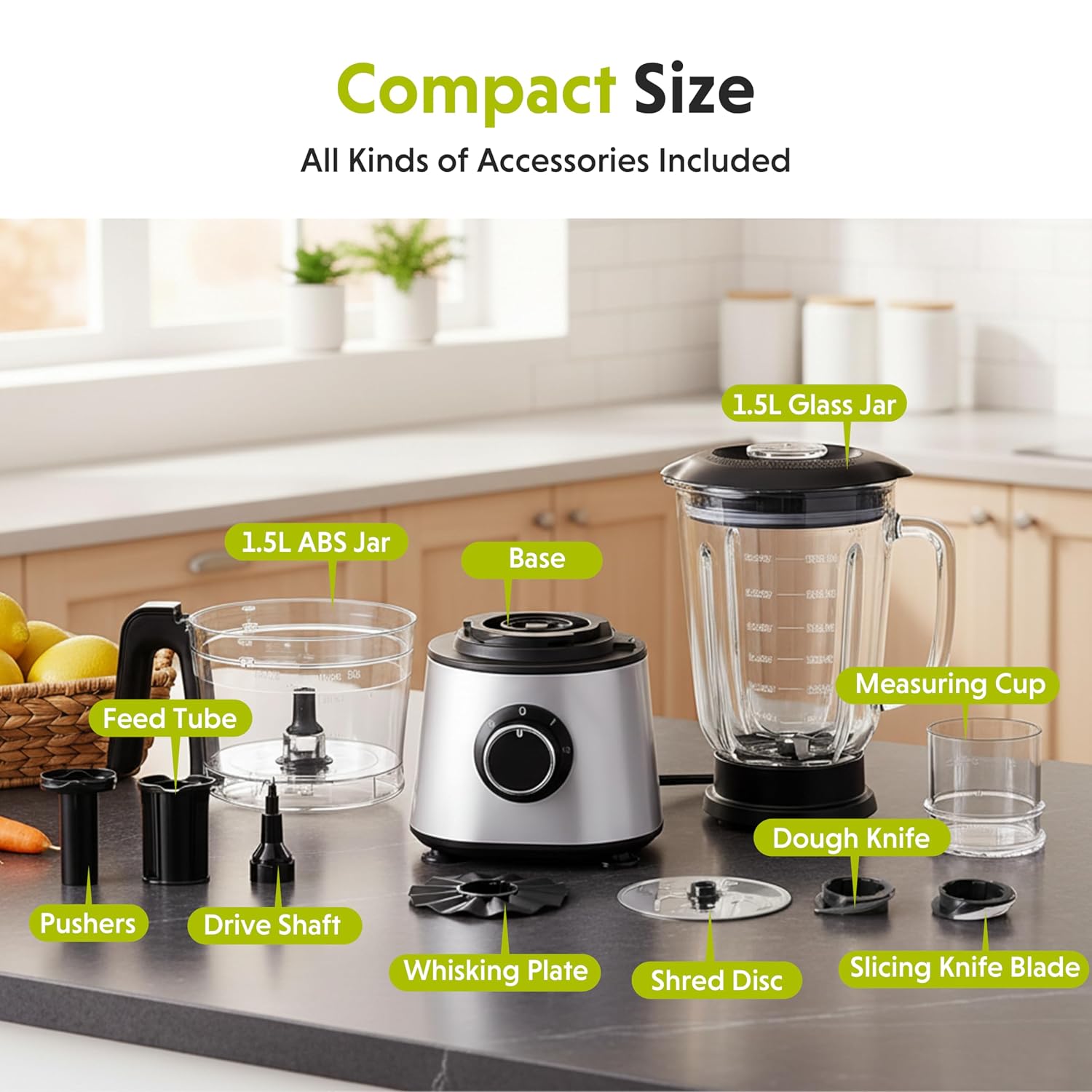 10.5 Cup Food Processor, Multi-Functional Vegetable Choppers Food Grinder with Slicing Shredding Chopping Kneading, Suitable for Smoothie Fruit Dough, 2.6QT, Classic White