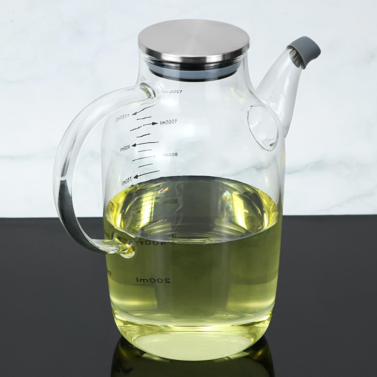 1200ML/40Oz Large Glass Cooking Oil Bottle with Stainless Steel Lid, Oil & Vinegar Dispenser Bottle for Olive Oil, Vinegar, Soy Sauce, Kitchen No Drip Liquid Container