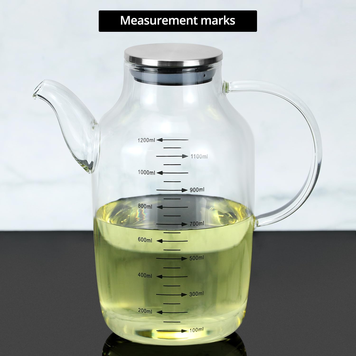 1200ML/40Oz Large Glass Cooking Oil Bottle with Stainless Steel Lid, Oil & Vinegar Dispenser Bottle for Olive Oil, Vinegar, Soy Sauce, Kitchen No Drip Liquid Container