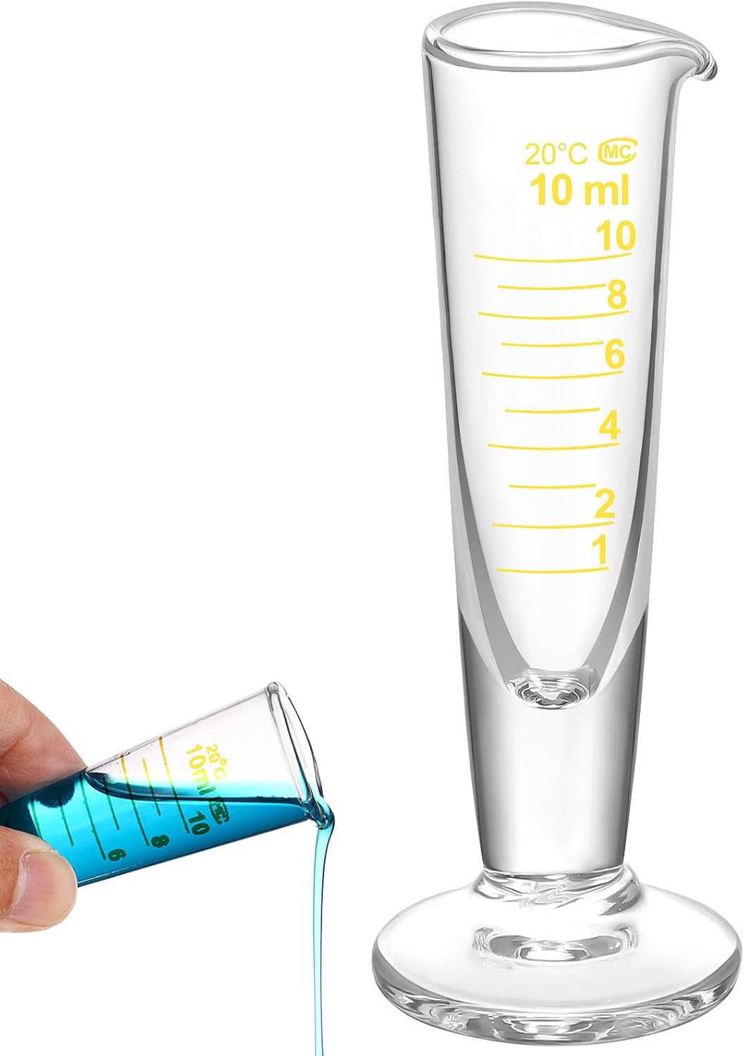 10ml Graduated Cylinder, Borosilicate Glass Measuring Cup with Pour Spout, Conical Precise Lab Graduated Measuring Cylinder for Liquid, Science Labware