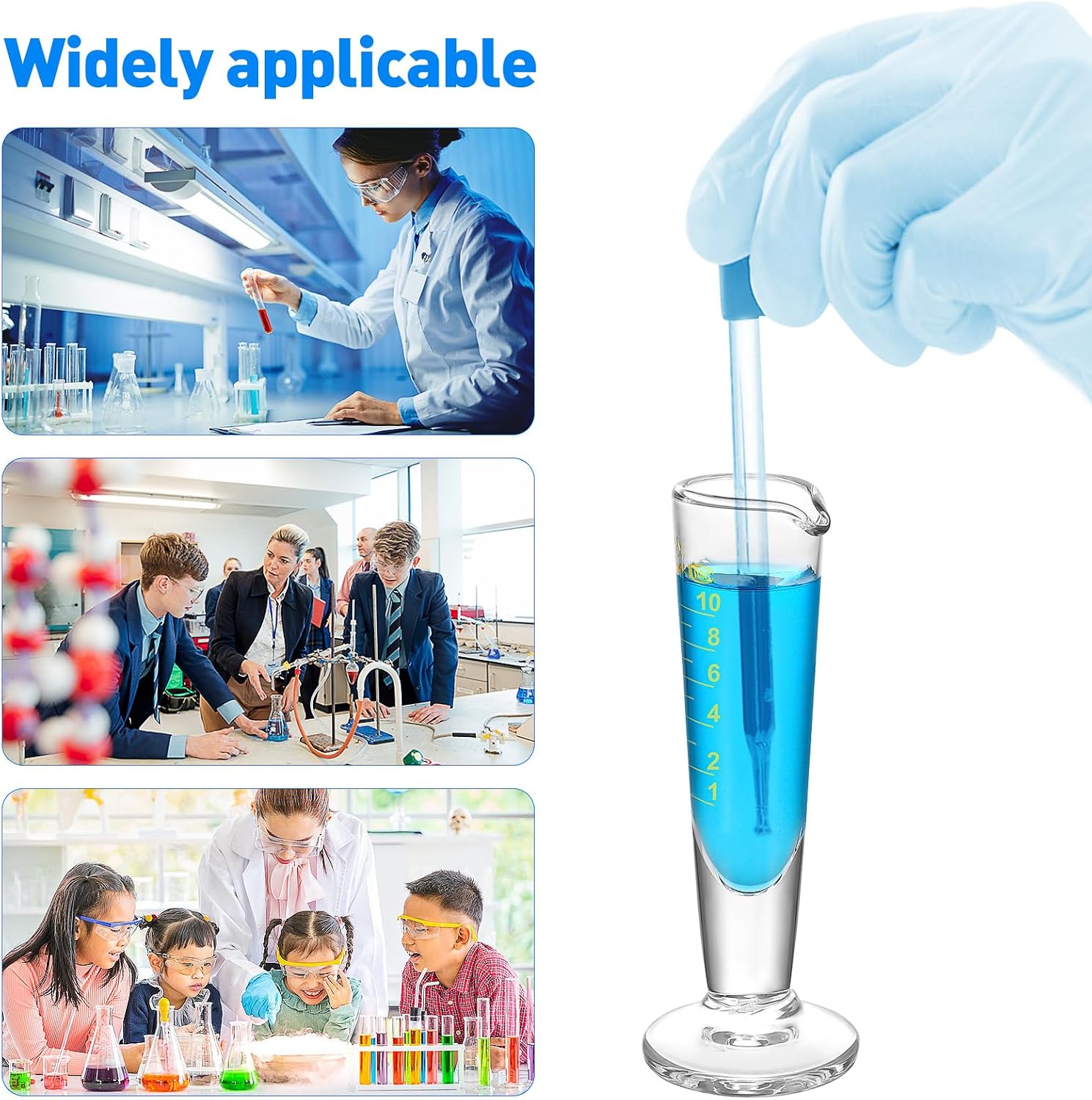 10ml Graduated Cylinder, Borosilicate Glass Measuring Cup with Pour Spout, Conical Precise Lab Graduated Measuring Cylinder for Liquid, Science Labware