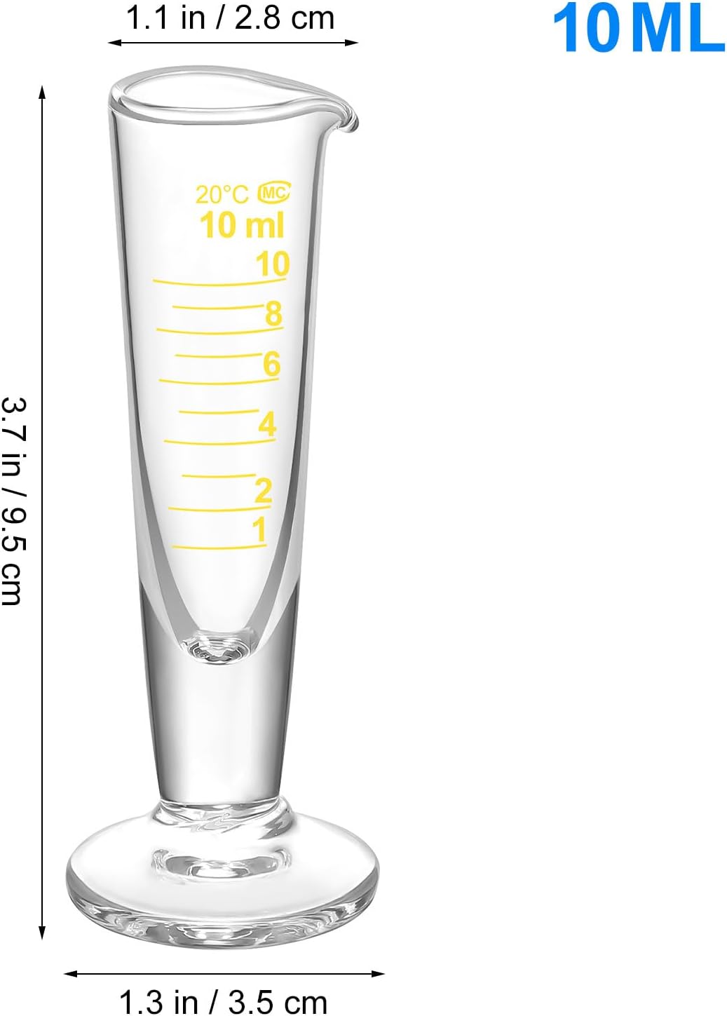 10ml Graduated Cylinder, Borosilicate Glass Measuring Cup with Pour Spout, Conical Precise Lab Graduated Measuring Cylinder for Liquid, Science Labware