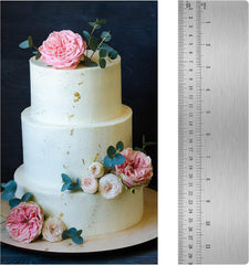 12 Inches Stainless Steel Cake Scraper with Scale Cake Edge Smoother Decorating Comb Baking Scraper Tool for Baking Measuring Buttercream Home Kitchen Accessory
