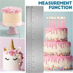 12 Inches Stainless Steel Cake Scraper with Scale Cake Edge Smoother Decorating Comb Baking Scraper Tool for Baking Measuring Buttercream Home Kitchen Accessory