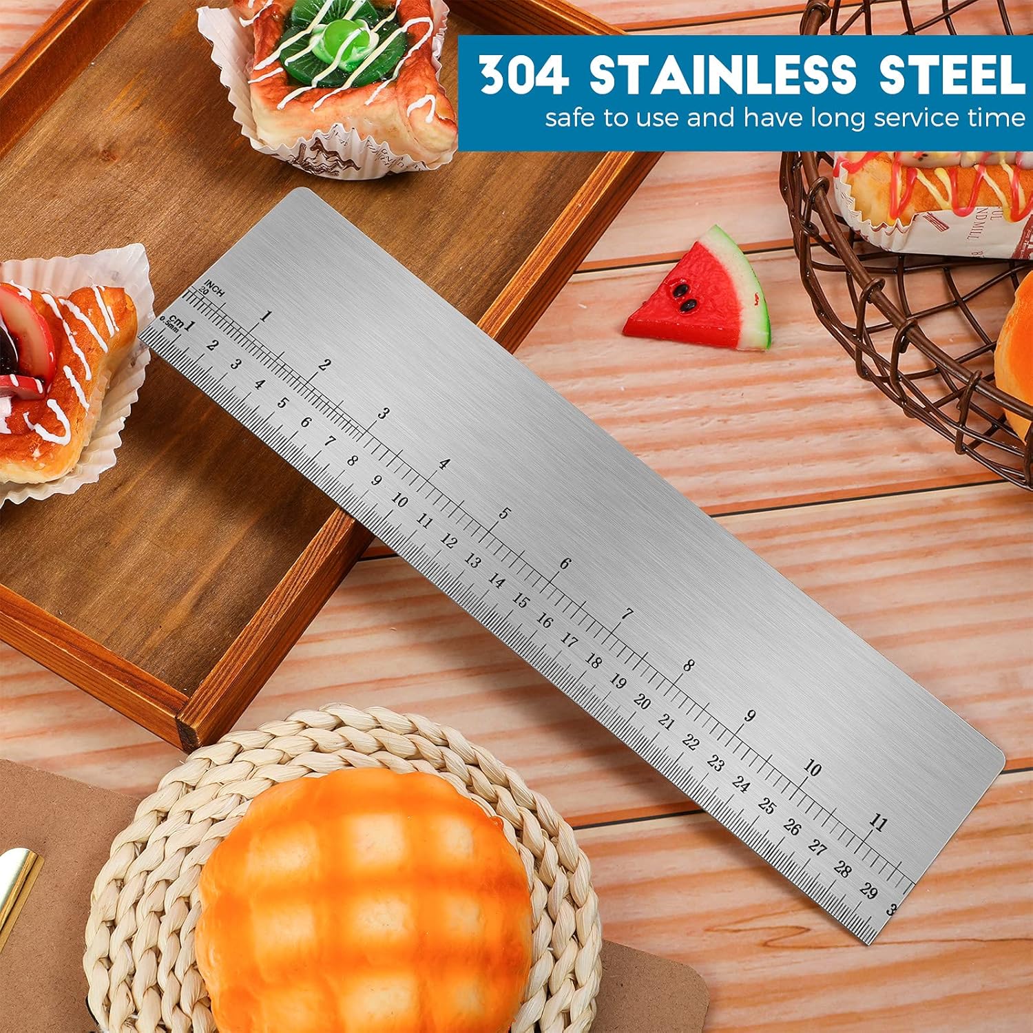 12 Inches Stainless Steel Cake Scraper with Scale Cake Edge Smoother Decorating Comb Baking Scraper Tool for Baking Measuring Buttercream Home Kitchen Accessory