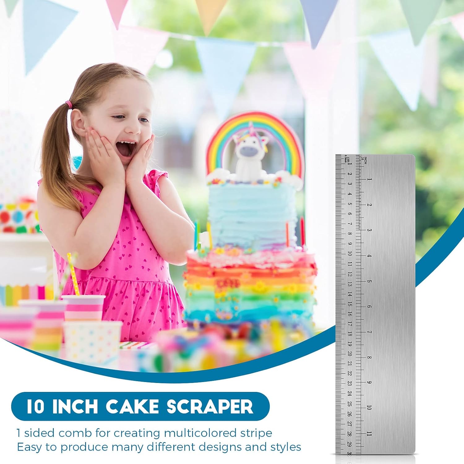 12 Inches Stainless Steel Cake Scraper with Scale Cake Edge Smoother Decorating Comb Baking Scraper Tool for Baking Measuring Buttercream Home Kitchen Accessory