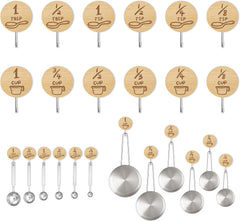 12 Pack Adhesive Wooden Hooks for Organizing Measuring Cups and Spoons