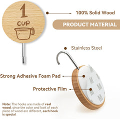 12 Pack Adhesive Wooden Hooks for Organizing Measuring Cups and Spoons