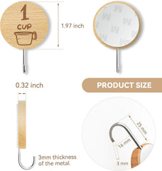 12 Pack Adhesive Wooden Hooks for Organizing Measuring Cups and Spoons