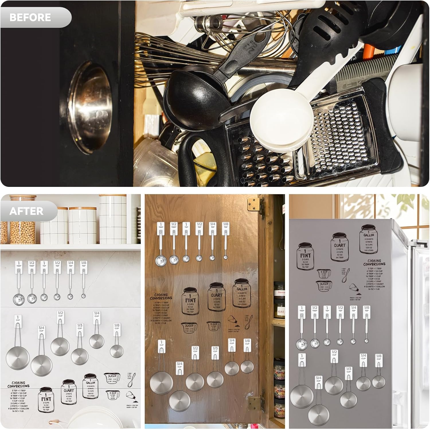 12 Pack Adhesive Wooden Hooks for Organizing Measuring Cups and Spoons