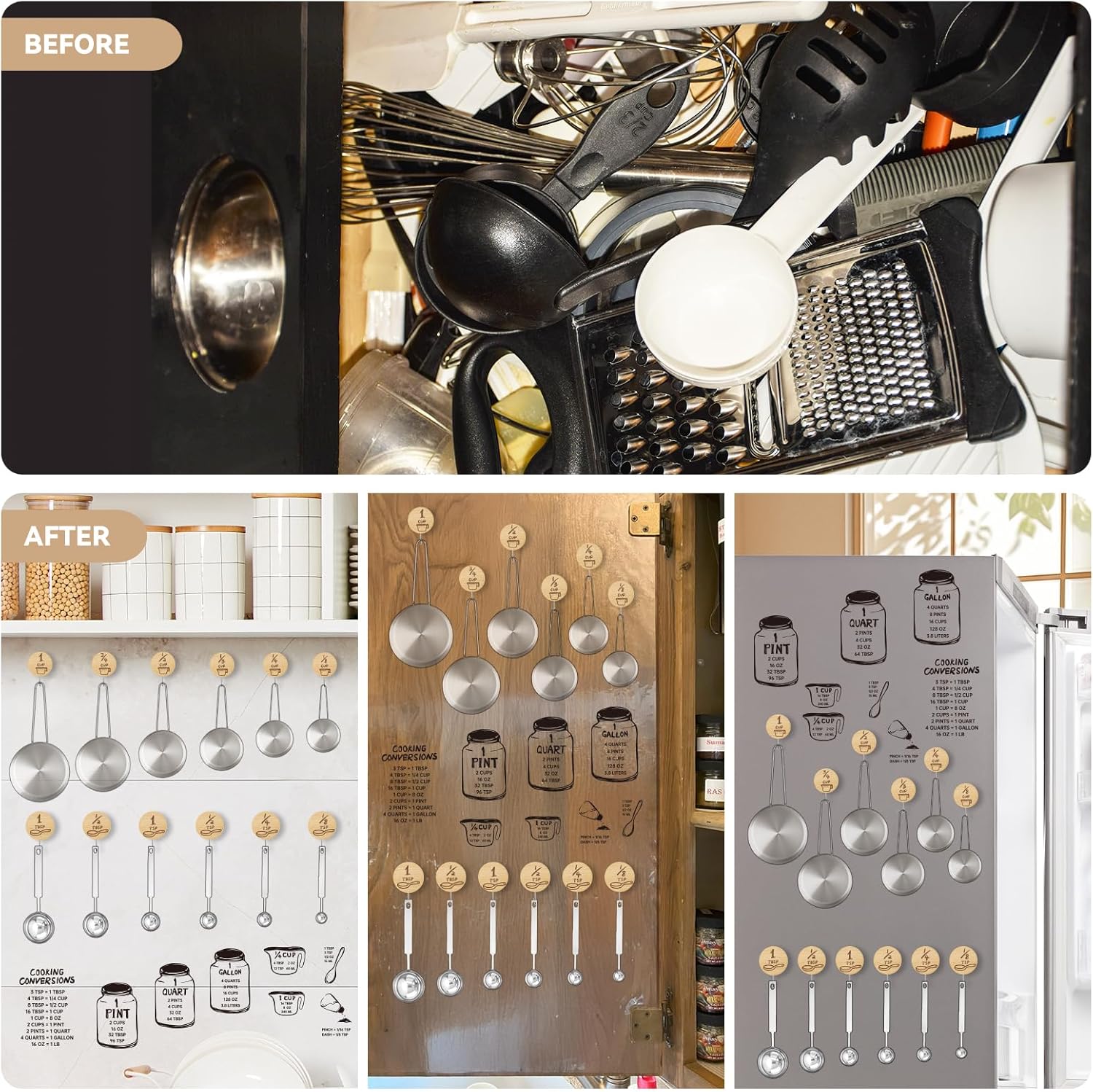 12 Pack Adhesive Wooden Hooks for Organizing Measuring Cups and Spoons