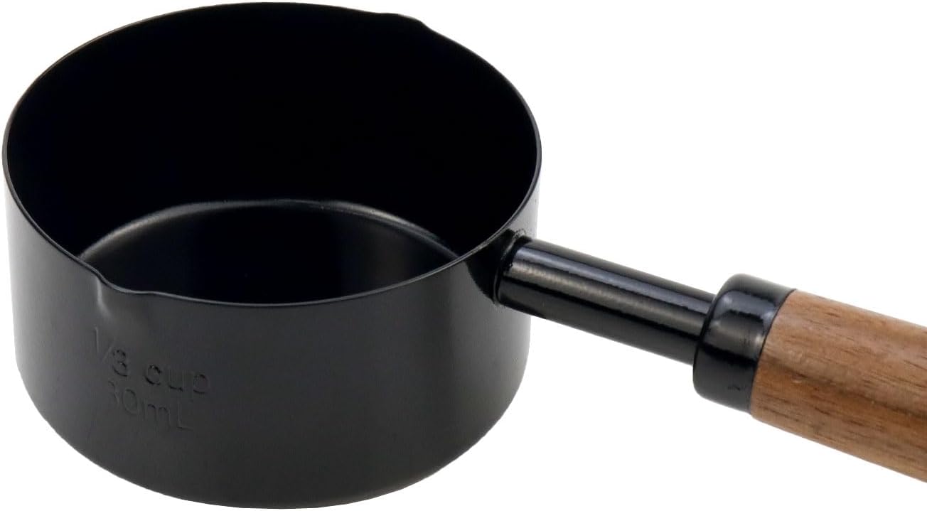 1/3 Cup Stainless Steel Measuring Cup with Wood Handle, 80ml, Black | Measuring Scoop, Measuring Spoon, 80ml Measuring Cups, for Baking, Cooking, Wet and Dry Ingredients