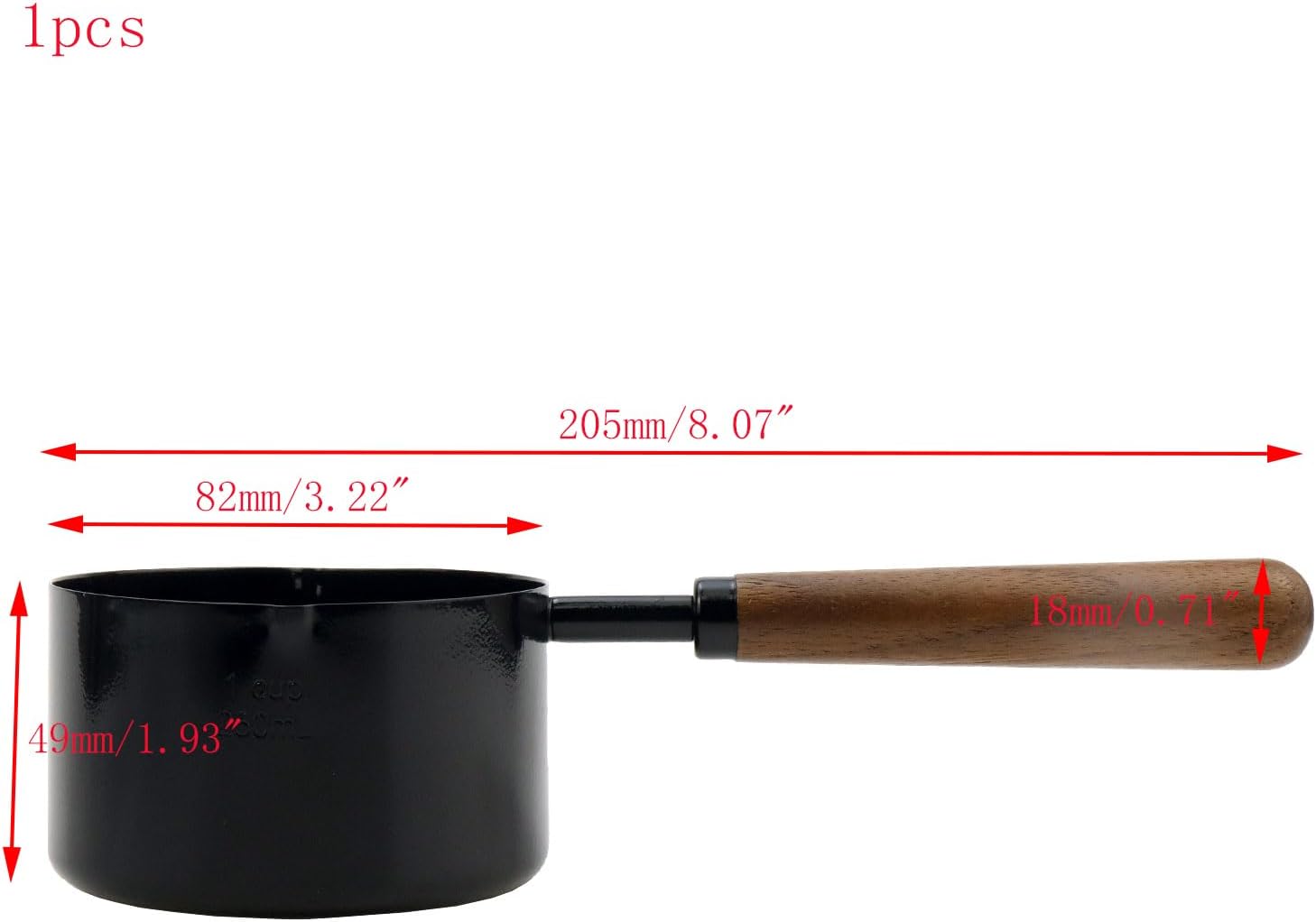 1/3 Cup Stainless Steel Measuring Cup with Wood Handle, 80ml, Black | Measuring Scoop, Measuring Spoon, 80ml Measuring Cups, for Baking, Cooking, Wet and Dry Ingredients
