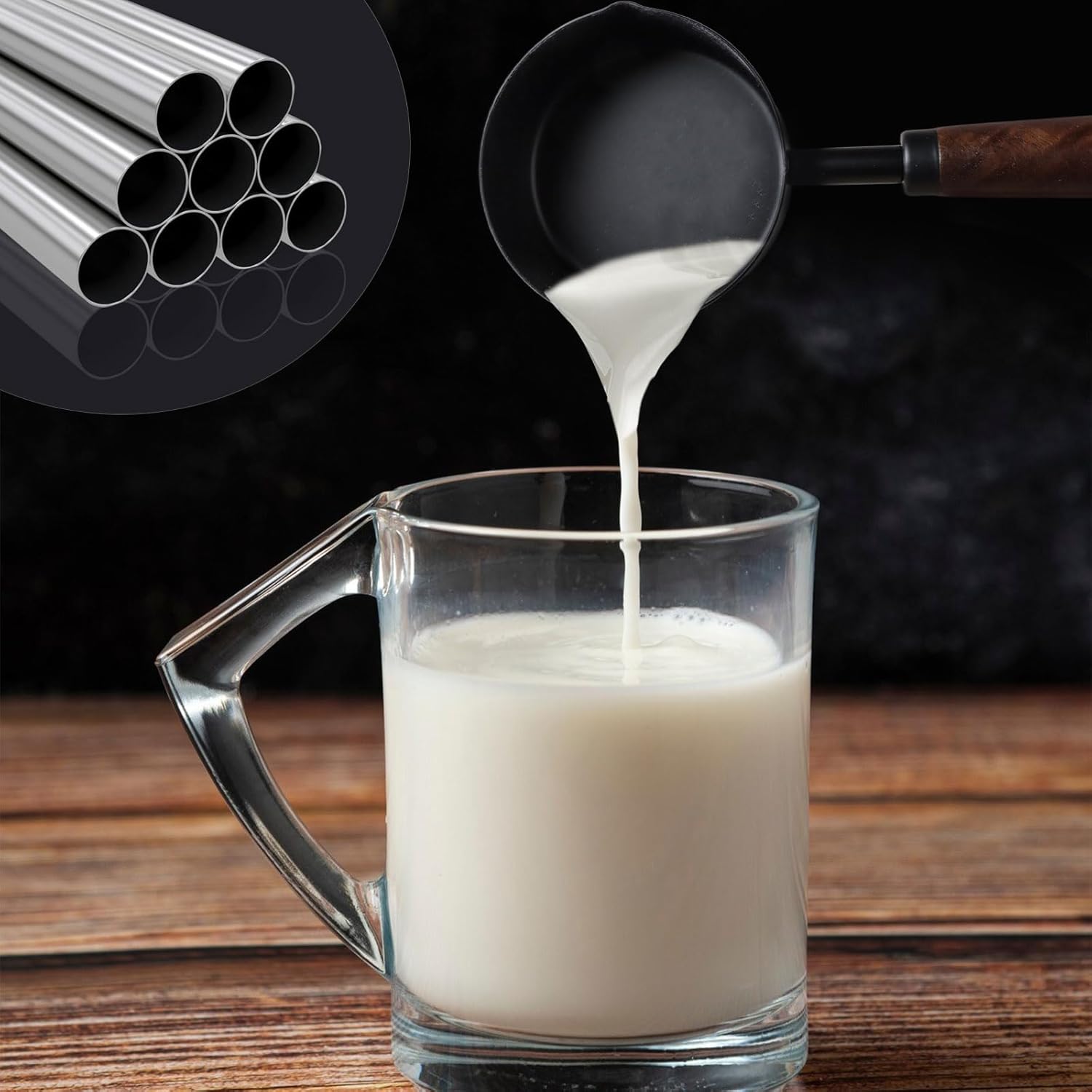 1/3 Cup Stainless Steel Measuring Cup with Wood Handle, 80ml, Black | Measuring Scoop, Measuring Spoon, 80ml Measuring Cups, for Baking, Cooking, Wet and Dry Ingredients