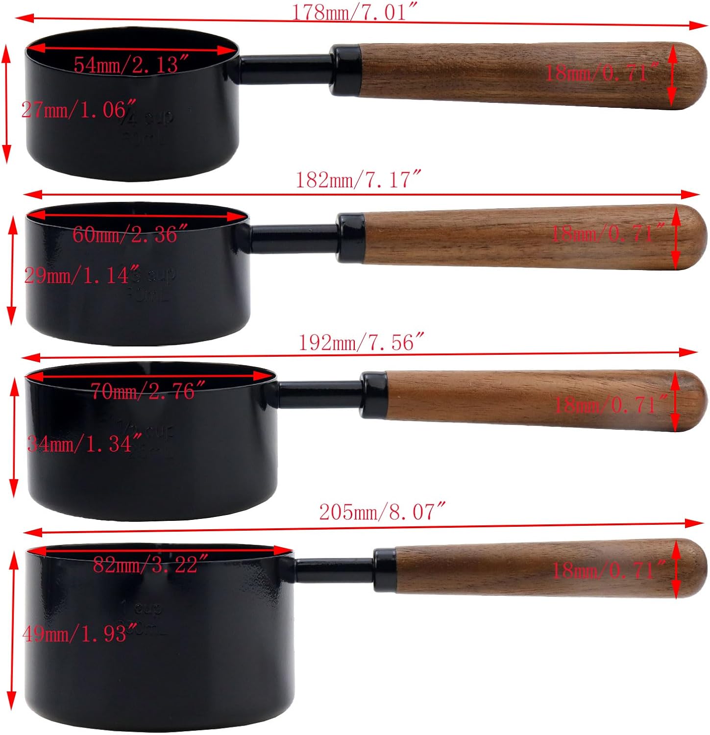 1/3 Cup Stainless Steel Measuring Cup with Wood Handle, 80ml, Black | Measuring Scoop, Measuring Spoon, 80ml Measuring Cups, for Baking, Cooking, Wet and Dry Ingredients