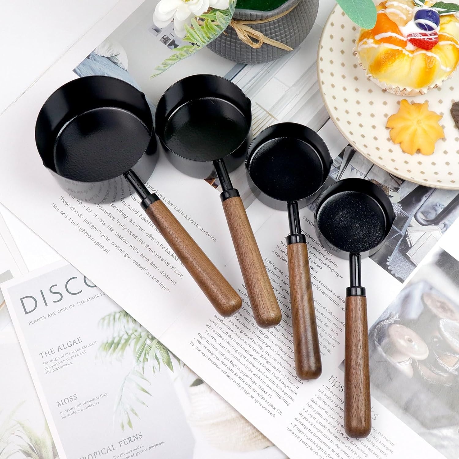 1/3 Cup Stainless Steel Measuring Cup with Wood Handle, 80ml, Black | Measuring Scoop, Measuring Spoon, 80ml Measuring Cups, for Baking, Cooking, Wet and Dry Ingredients