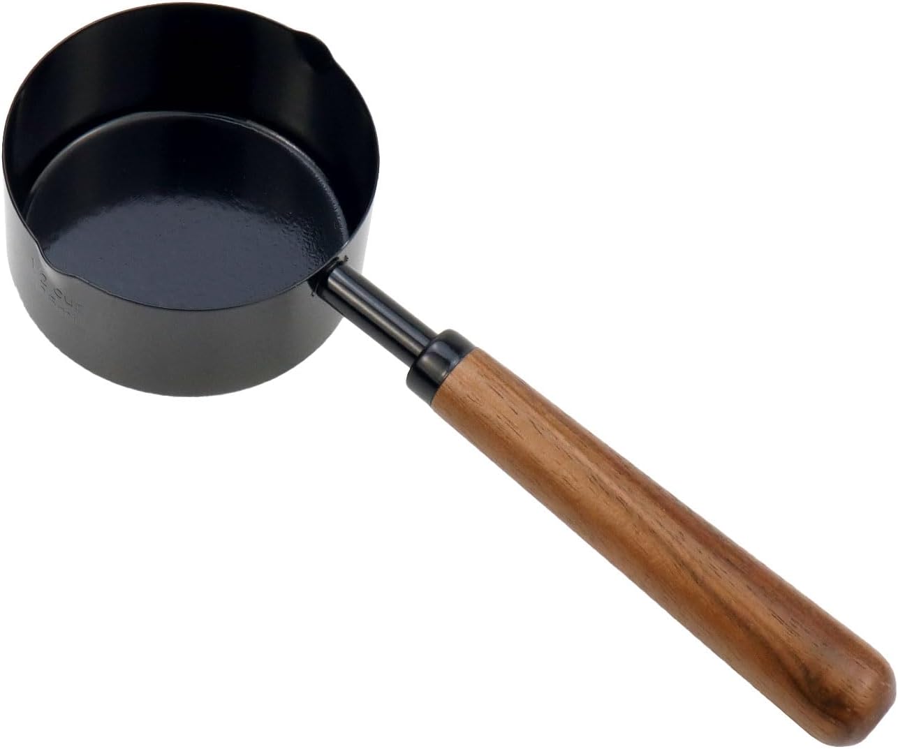 1/3 Cup Stainless Steel Measuring Cup with Wood Handle, 80ml, Black | Measuring Scoop, Measuring Spoon, 80ml Measuring Cups, for Baking, Cooking, Wet and Dry Ingredients