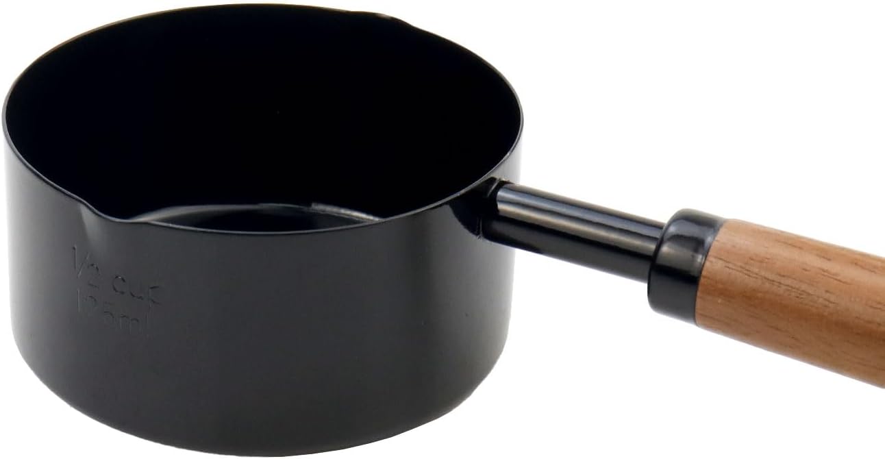 1/3 Cup Stainless Steel Measuring Cup with Wood Handle, 80ml, Black | Measuring Scoop, Measuring Spoon, 80ml Measuring Cups, for Baking, Cooking, Wet and Dry Ingredients