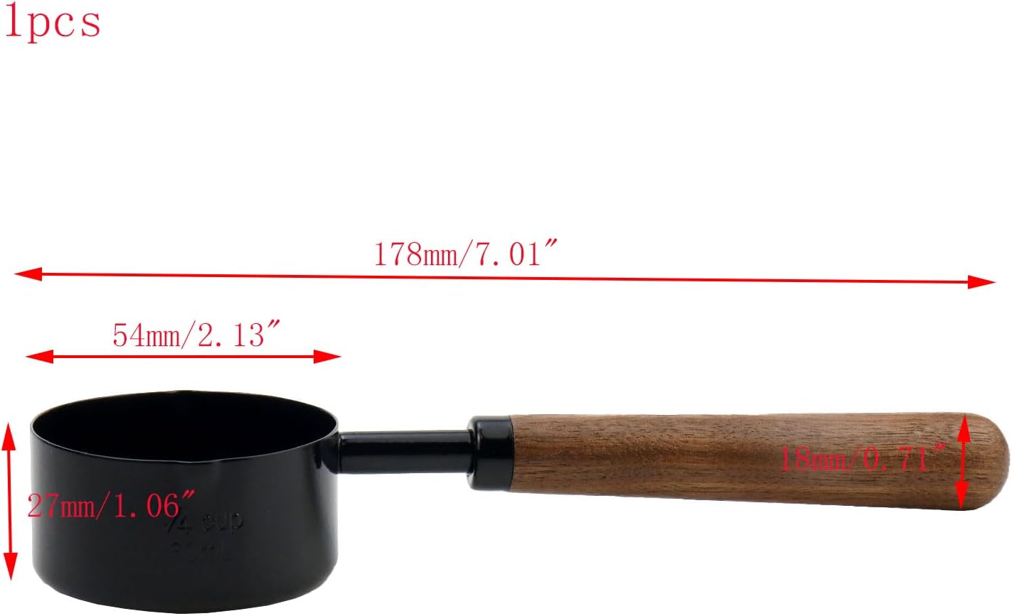 1/3 Cup Stainless Steel Measuring Cup with Wood Handle, 80ml, Black | Measuring Scoop, Measuring Spoon, 80ml Measuring Cups, for Baking, Cooking, Wet and Dry Ingredients