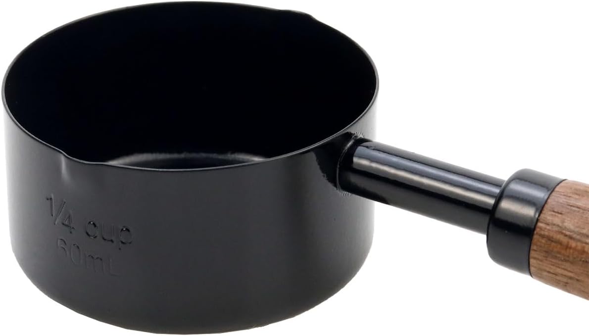 1/3 Cup Stainless Steel Measuring Cup with Wood Handle, 80ml, Black | Measuring Scoop, Measuring Spoon, 80ml Measuring Cups, for Baking, Cooking, Wet and Dry Ingredients