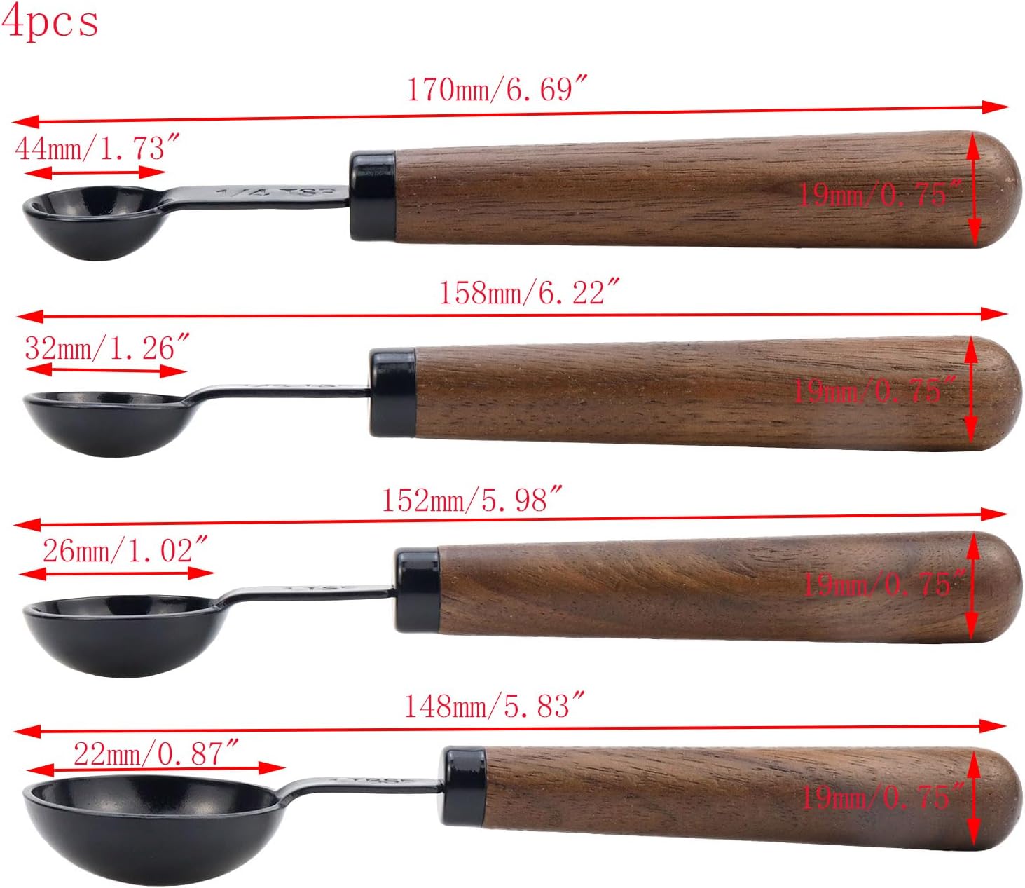 1/3 Cup Stainless Steel Measuring Cup with Wood Handle, 80ml, Black | Measuring Scoop, Measuring Spoon, 80ml Measuring Cups, for Baking, Cooking, Wet and Dry Ingredients