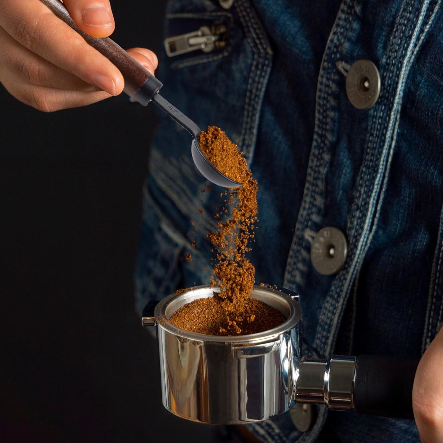 1/3 Cup Stainless Steel Measuring Cup with Wood Handle, 80ml, Black | Measuring Scoop, Measuring Spoon, 80ml Measuring Cups, for Baking, Cooking, Wet and Dry Ingredients