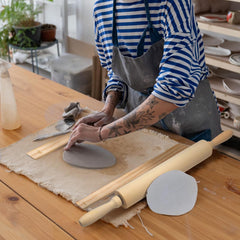 12 Pcs Pottery Tools Include 1 Wood Rolling Pin Sculpting Polymer Clay Tools 1 Portable Pottery Wedging Board/Linen Tablecloth and 10 Pcs 5 Size Teaching Rolling Mud Stick Guide (Tablecloth)