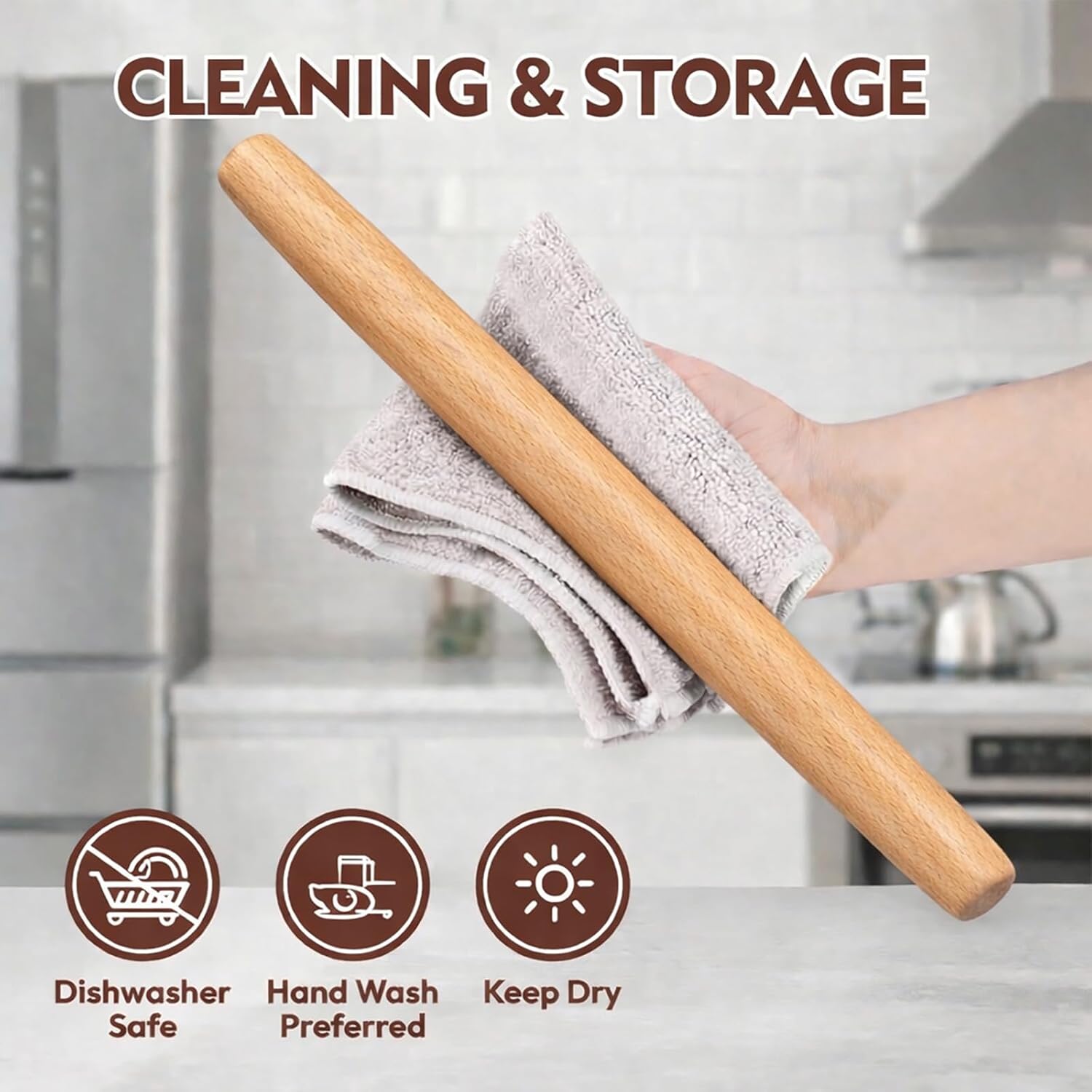 10.6 Inch Straight Rolling Pin – Smooth & Balanced Cute Wooden Dough Roller for Baking and Pastry
