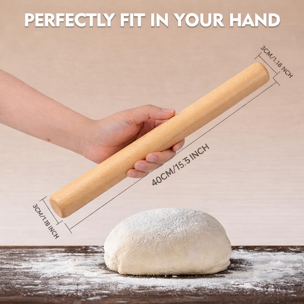 10.6 Inch Straight Rolling Pin – Smooth & Balanced Cute Wooden Dough Roller for Baking and Pastry