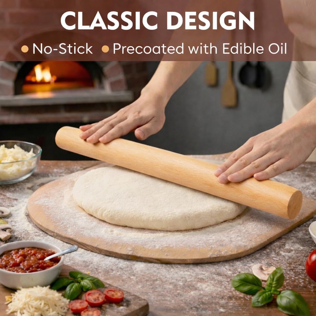 10.6 Inch Straight Rolling Pin – Smooth & Balanced Cute Wooden Dough Roller for Baking and Pastry