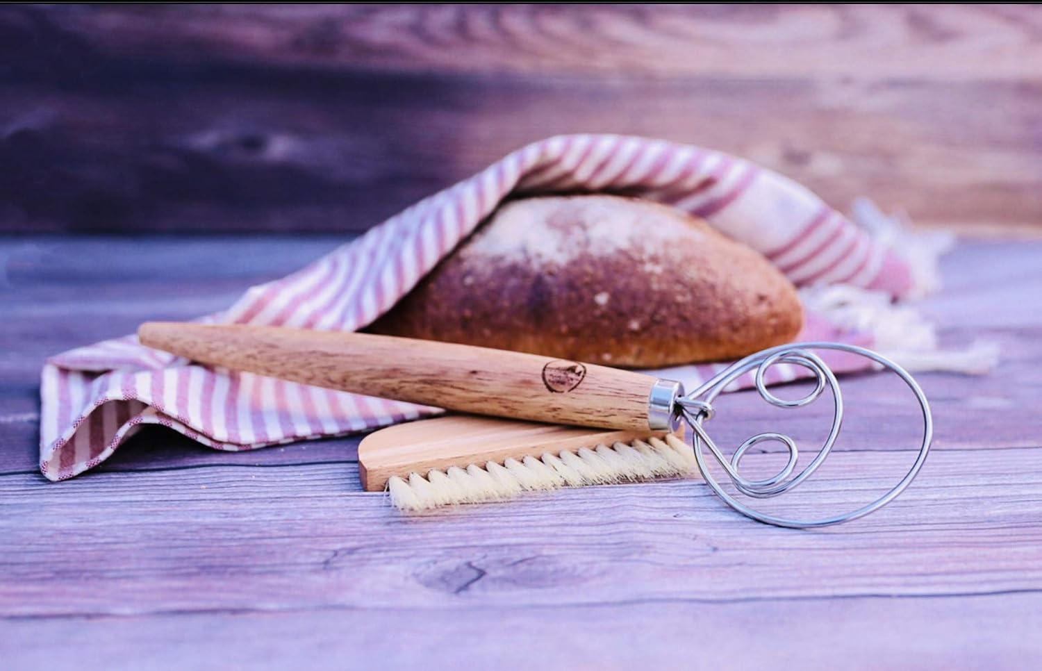 13.5" Original Danish Dough Whisk/Dutch Whisk and Baker's Bench/Counter Brush-Bakers Bread Kit Bundle-Hand Mixer/Blender for Cake Bread Pizza and Pastry Making, Stainless steel